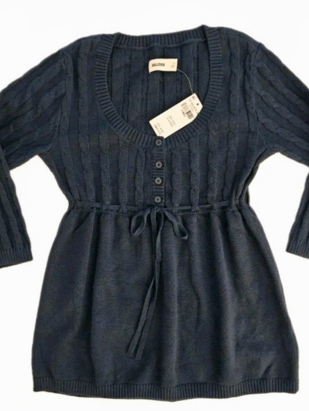 Hollister XS - Navy Blue Cable-Knit Babydoll Sweater NWT